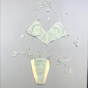 New Michael Costello x Revolve Mint Green Crochet Bikini Set sz XL